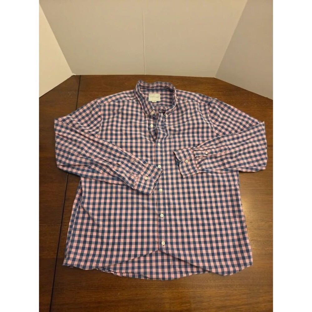 American Eagle Men’s Pink and Blue Gingham Shirt Size XL